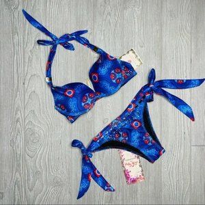 Nwt ruby yaya akbar rhinestone tie bottoms w/ halter bikini top swimwear swimsui